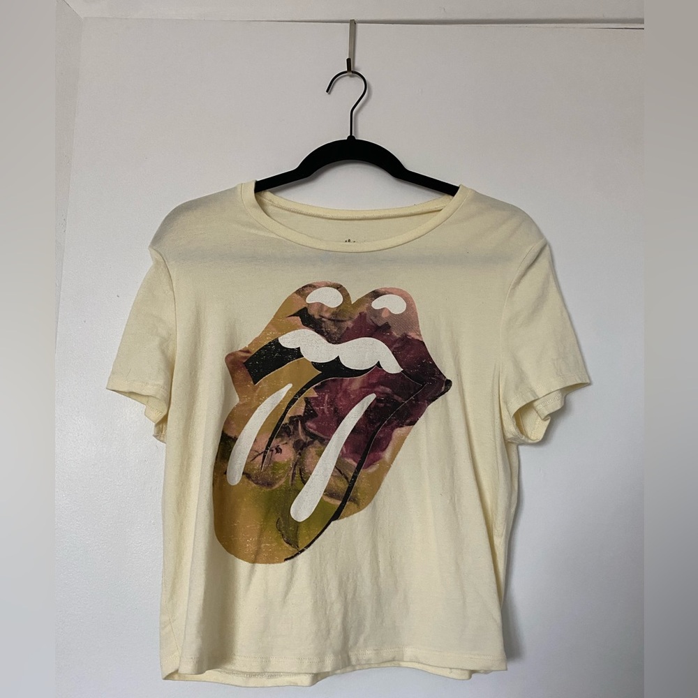 XL Pale Yellow Target Rolling Stones cropped T Shirt